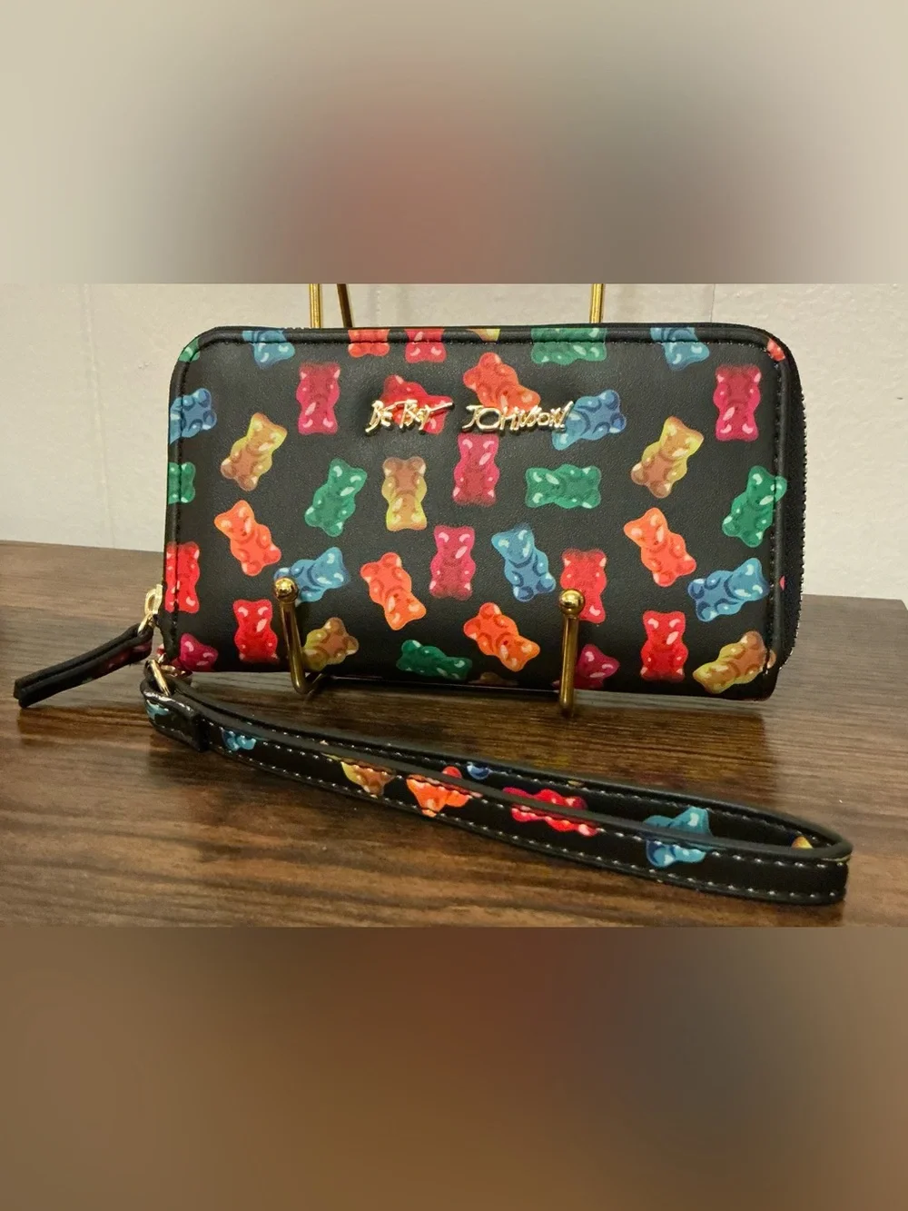 A Betsey Johnson Gummy Bear  Faux Leather Zip Around Wristlet Wallet